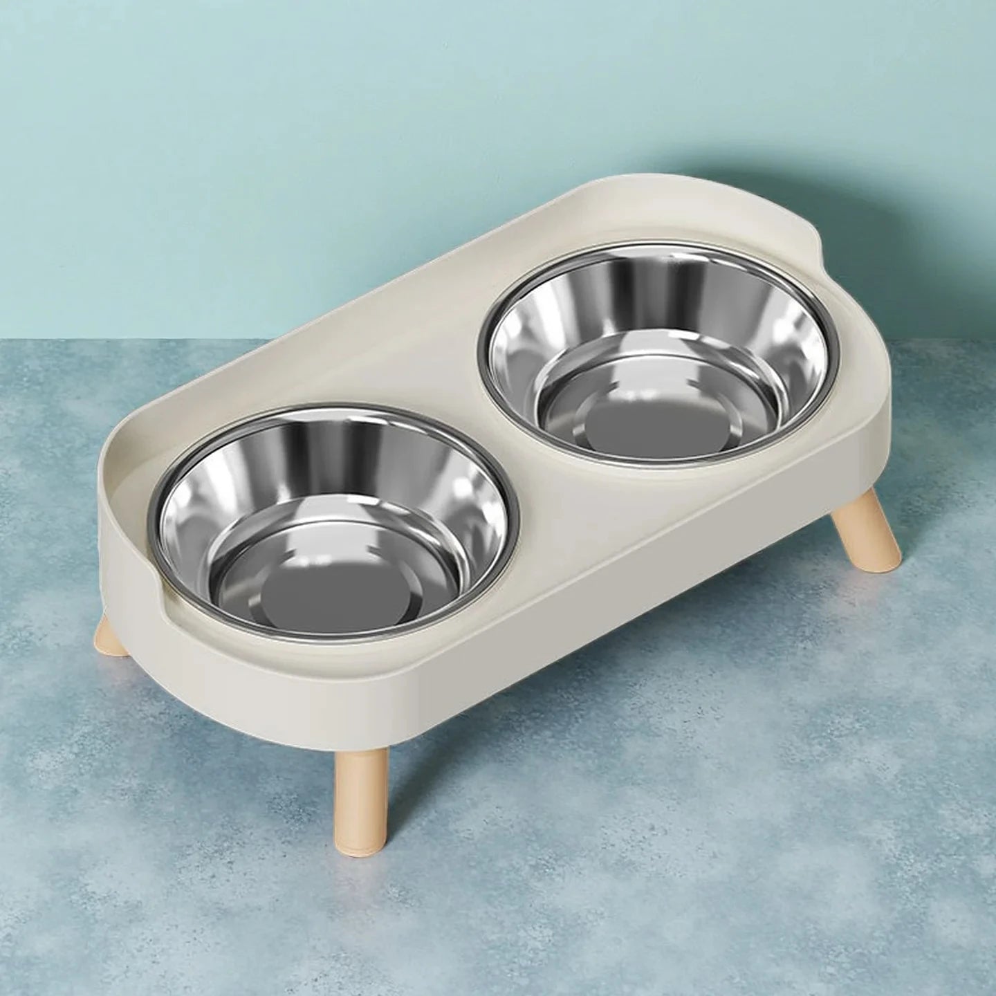 Fashion Pet Food and Water Station Dual Stainless Steel Bowls with Neck Support for Cats and Dogs