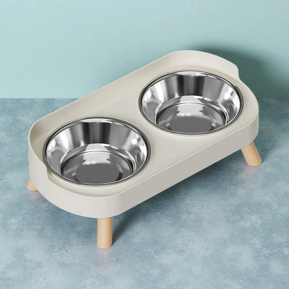 Fashion Pet Food and Water Station Dual Stainless Steel Bowls with Neck Support for Cats and Dogs