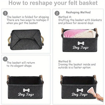 1Pc Felt Pet Toy Box, Dog Toy Box, Storage Basket Chest Organizer for Organizing Pet Toys, Blankets, Leashes and Food