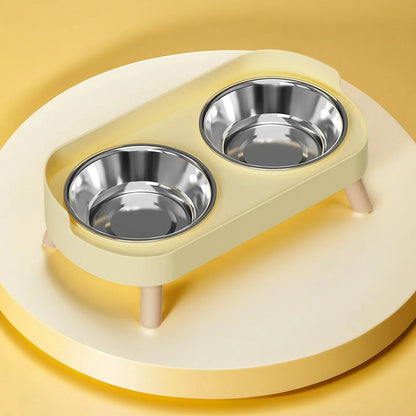 Fashion Pet Food and Water Station Dual Stainless Steel Bowls with Neck Support for Cats and Dogs