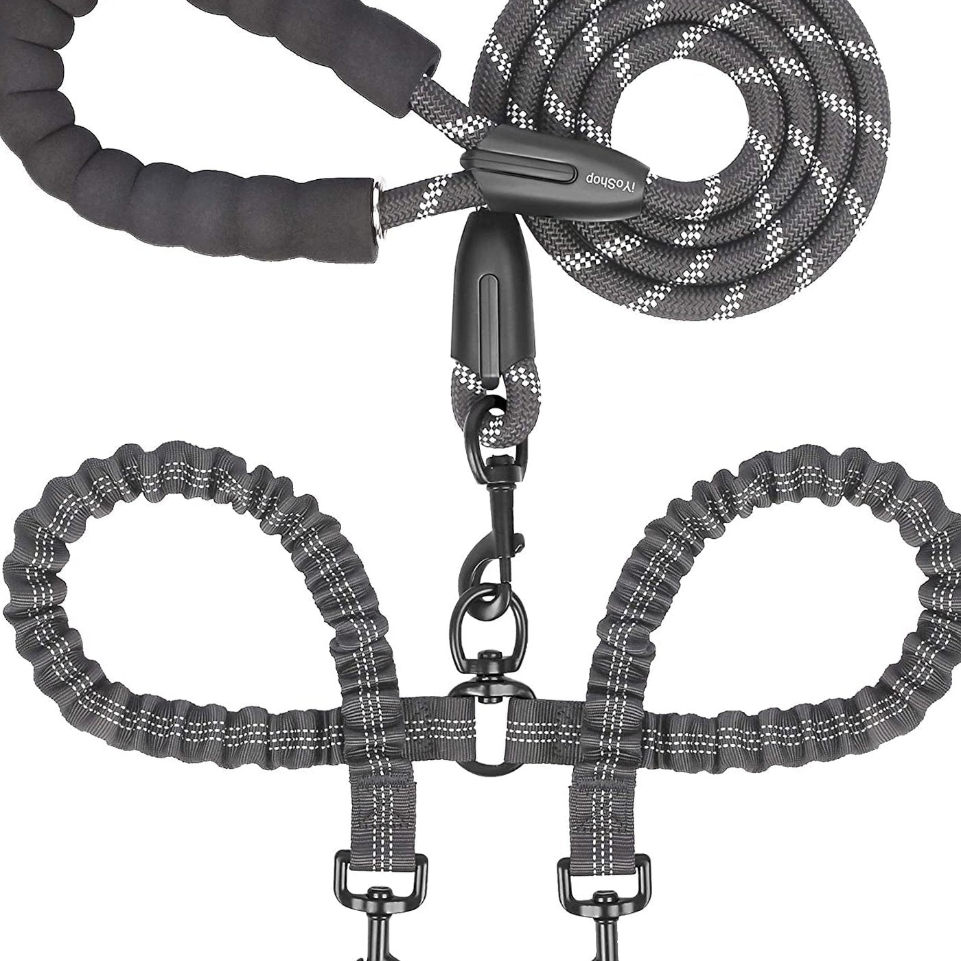Dual Dog Leash with Swivel Bungee - studio image 1