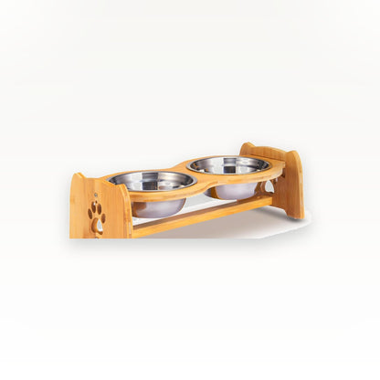 Elevated Bamboo Pet Feeder with Stainless Steel Bowls - studio image 1