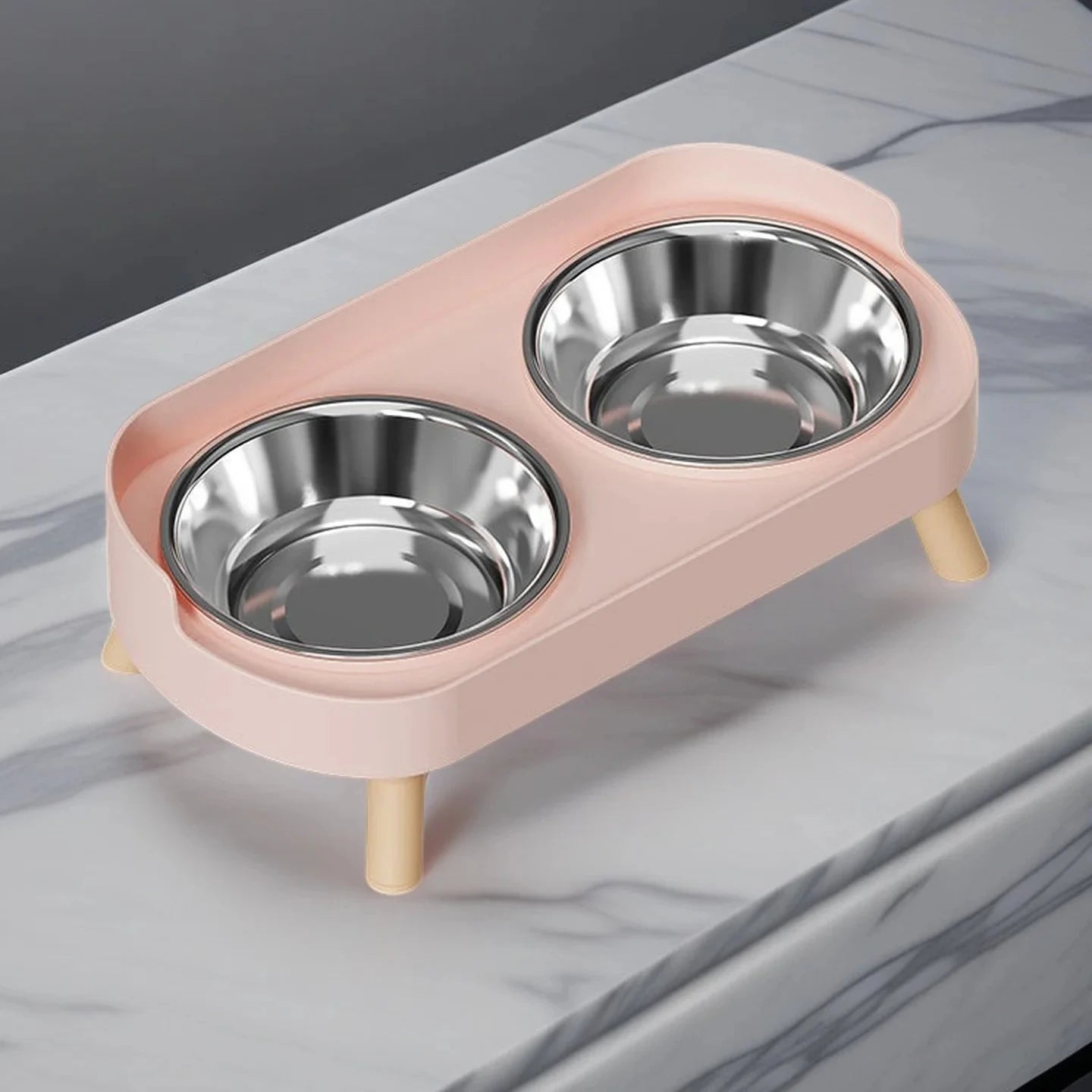 Fashion Pet Food and Water Station Dual Stainless Steel Bowls with Neck Support for Cats and Dogs