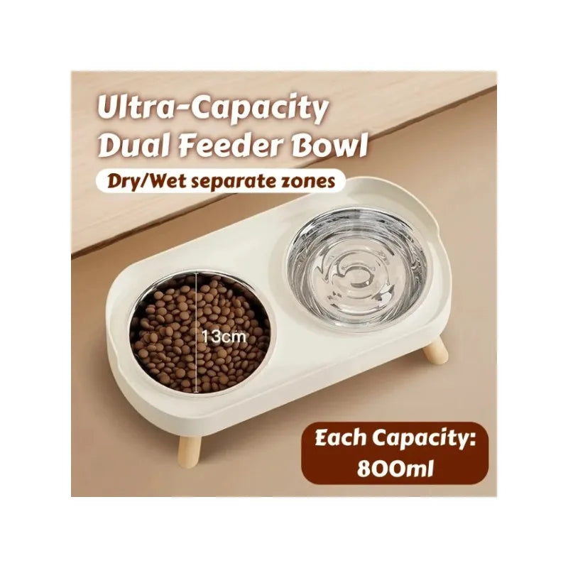 Fashion Pet Food and Water Station Dual Stainless Steel Bowls with Neck Support for Cats and Dogs