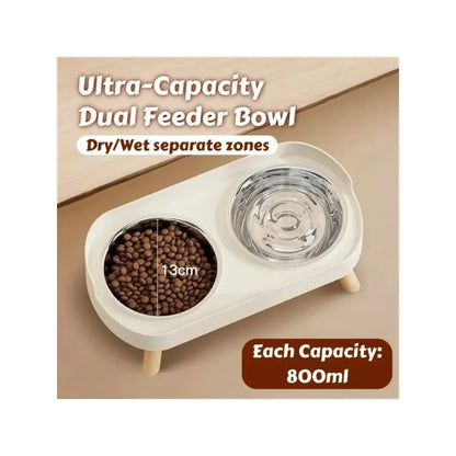 Fashion Pet Food and Water Station Dual Stainless Steel Bowls with Neck Support for Cats and Dogs